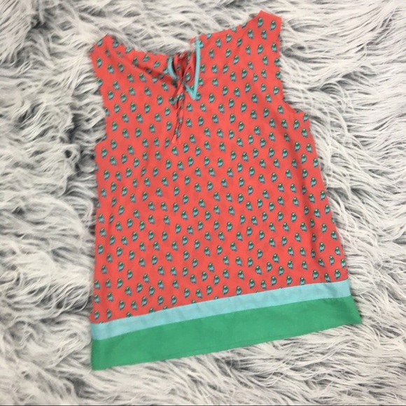 Ann Taylor Loft Parrot Tie Back Tank Teal Coral - Picture 3 of 5